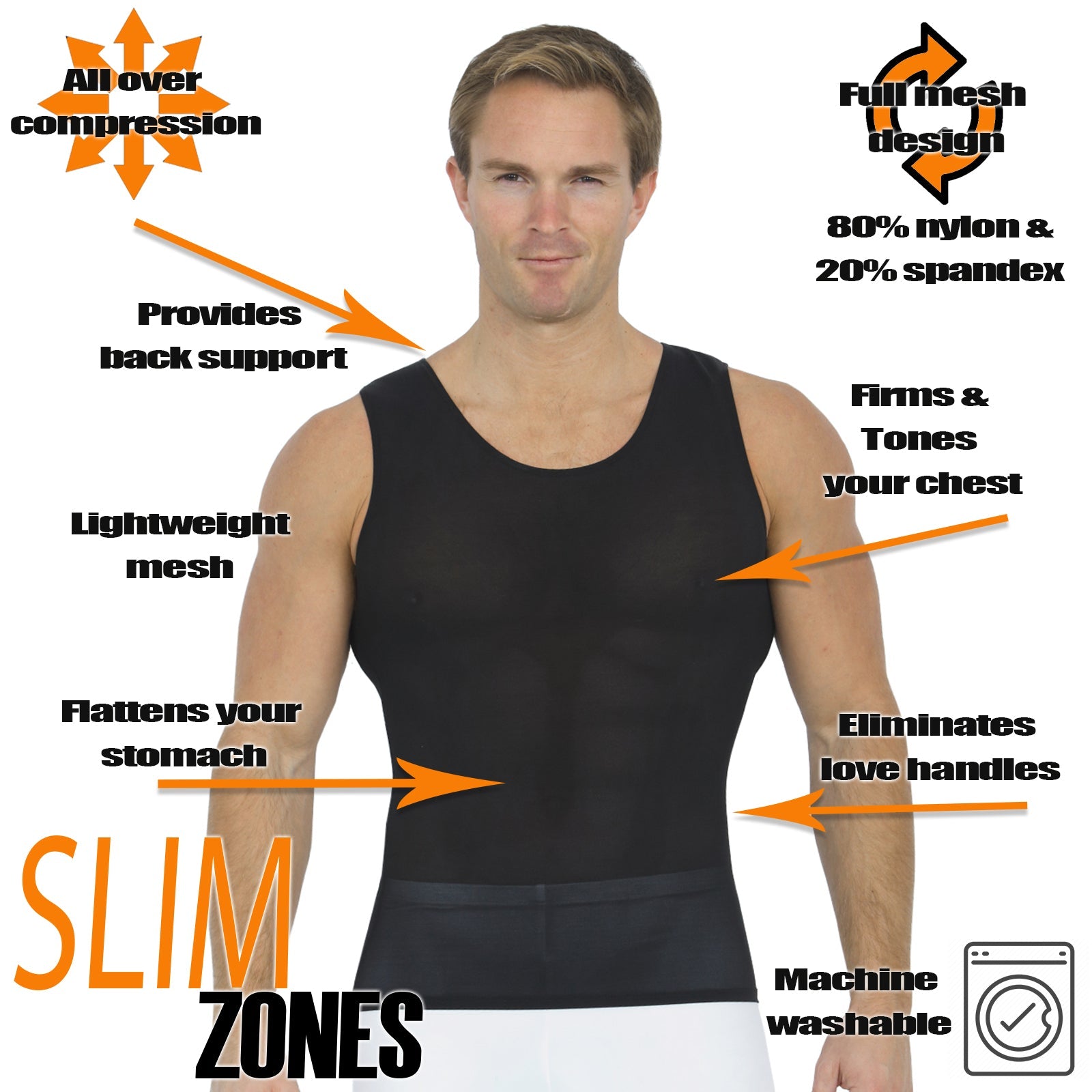  InstantFigure Insta Slim Power Mesh Compression Muscle Tank 180MS0001 - White - Bonton
