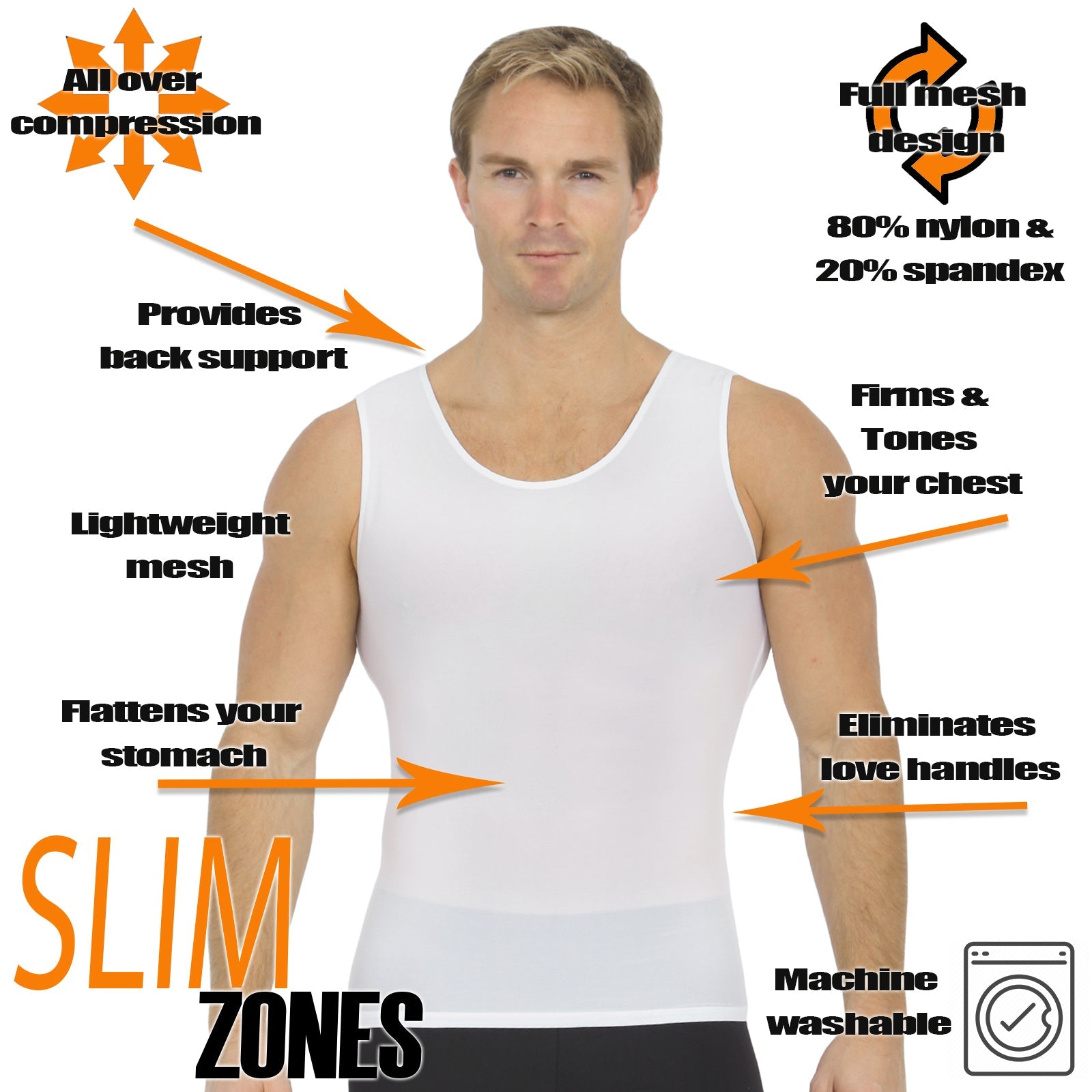  InstantFigure Insta Slim Power Mesh Compression Muscle Tank 180MS0001 - White - Bonton