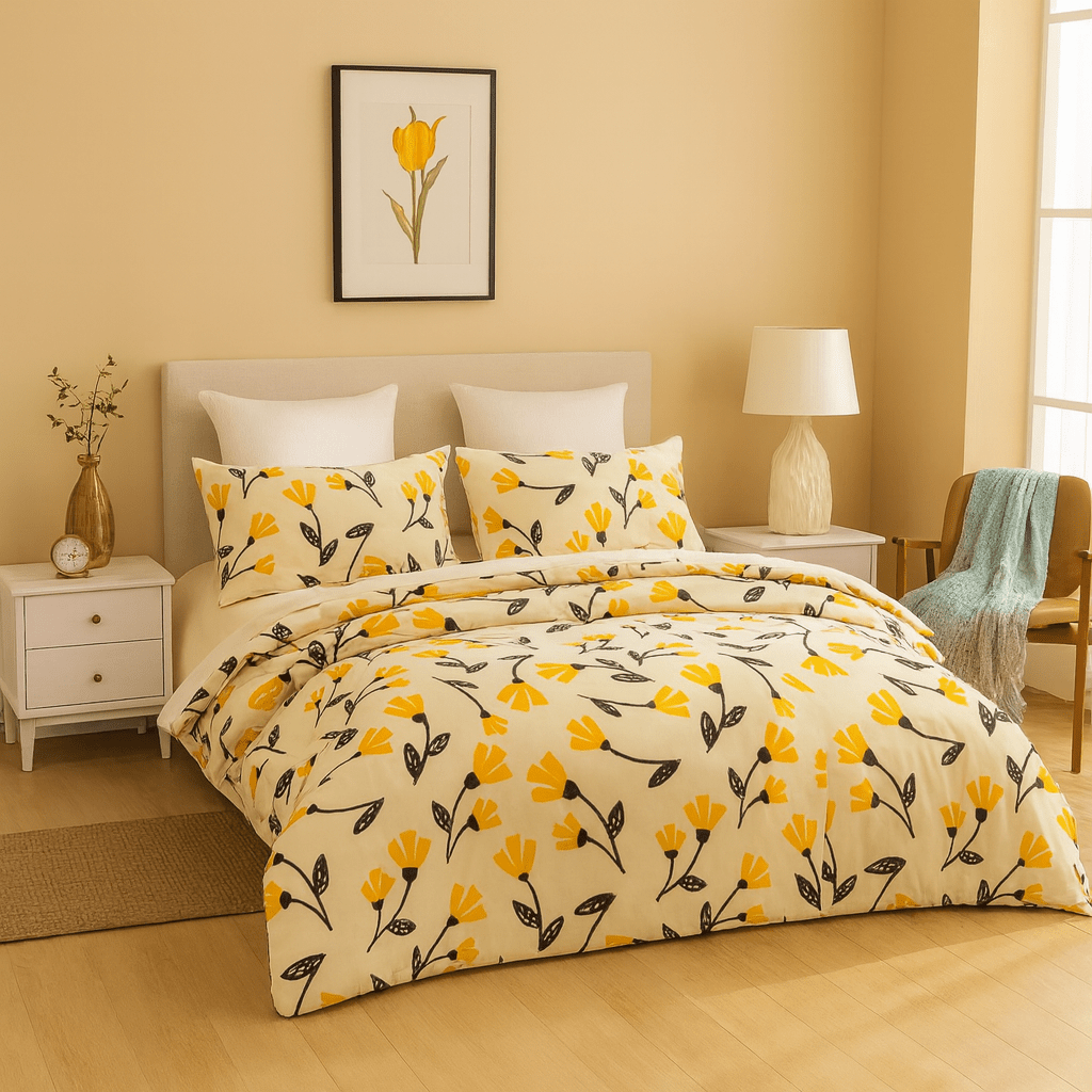  DaDa Bedding Collection DaDa Bedding Yellow Fleur Floral Golden Orange Ivory Duvet Cover Set w/ Pillow Cases (18112) by DaDa Bedding Collection - California King - Bonton