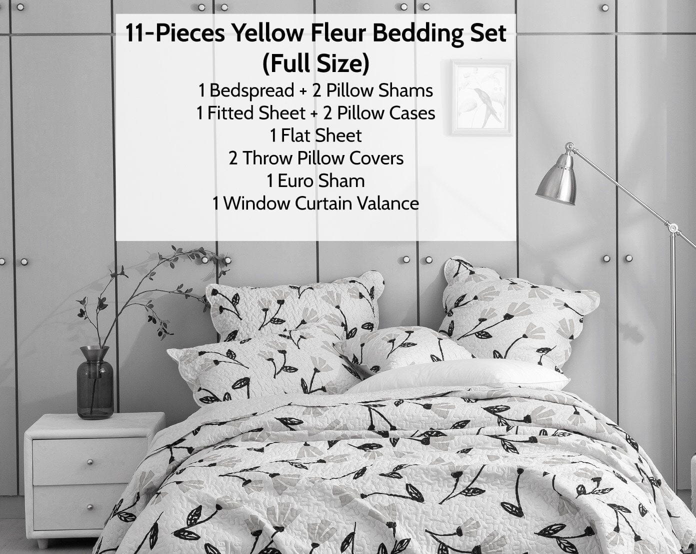  DaDa Bedding Collection DaDa Bed in a Bag Bundle Set - Yellow Fleur Botanical Ivory Tan Floral Bedding Set (18112) by DaDa Bedding Collection - Twin - Bonton