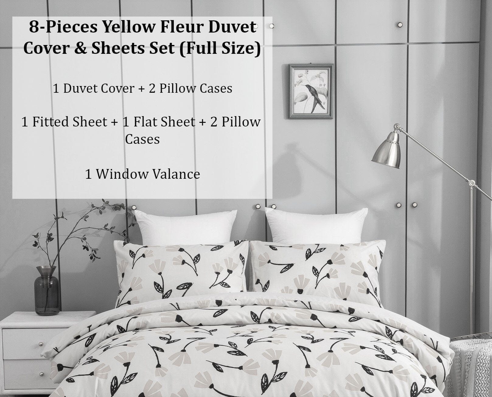  DaDa Bedding Collection DaDa Bedding Yellow Fleur Golden Orange Botanical Ivory Duvet Cover & Fitted Flat Bed Sheets Set w/ Pillow Cases Window Valances (18112) by DaDa Bedding Collection - Twin - Bonton