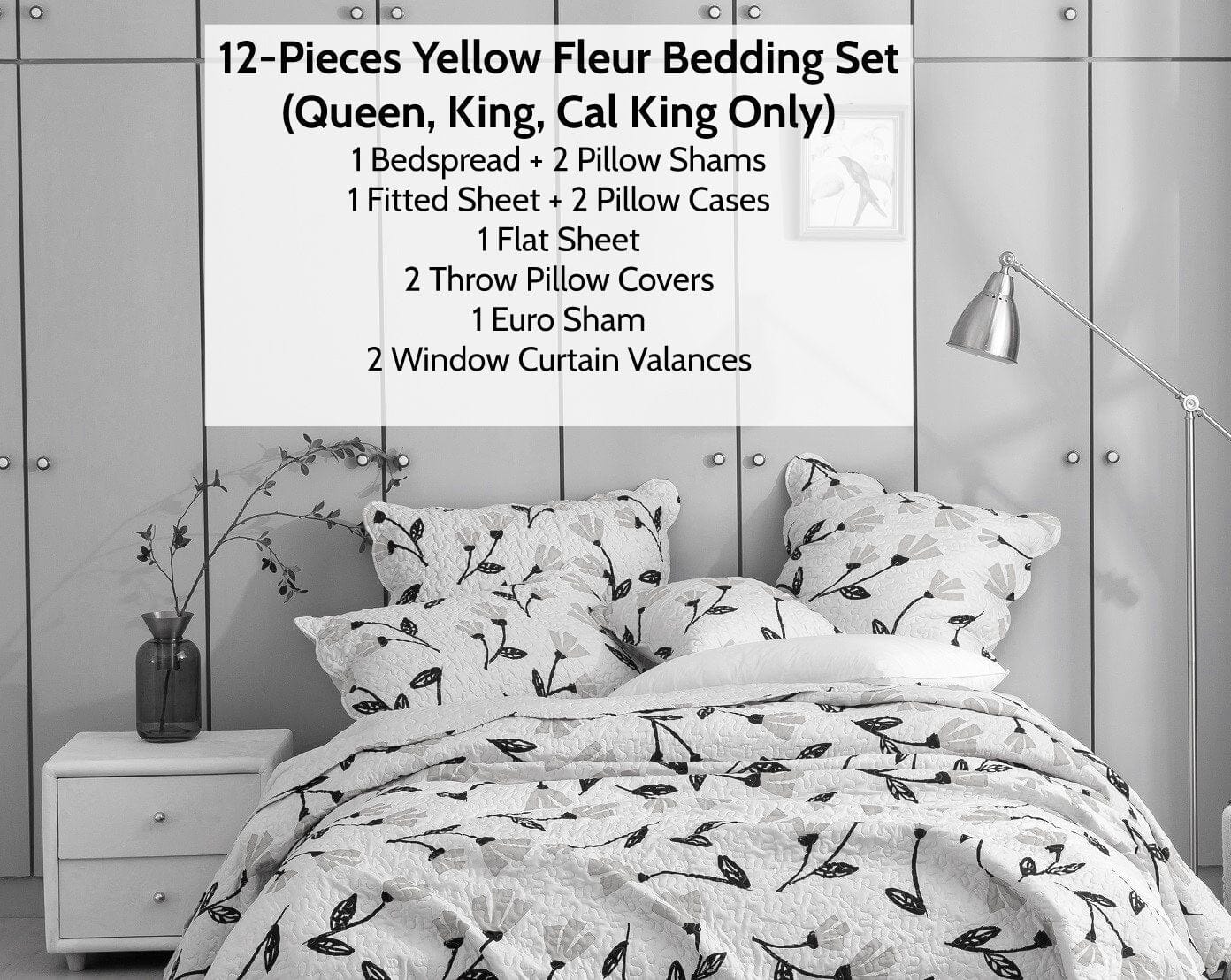  DaDa Bedding Collection DaDa Bed in a Bag Bundle Set - Yellow Fleur Botanical Ivory Tan Floral Bedding Set (18112) by DaDa Bedding Collection - Twin - Bonton