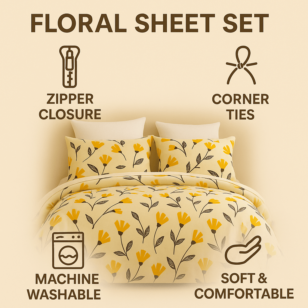  DaDa Bedding Collection DaDa Bedding Yellow Fleur Floral Golden Orange Ivory Duvet Cover Set w/ Pillow Cases (18112) by DaDa Bedding Collection - California King - Bonton