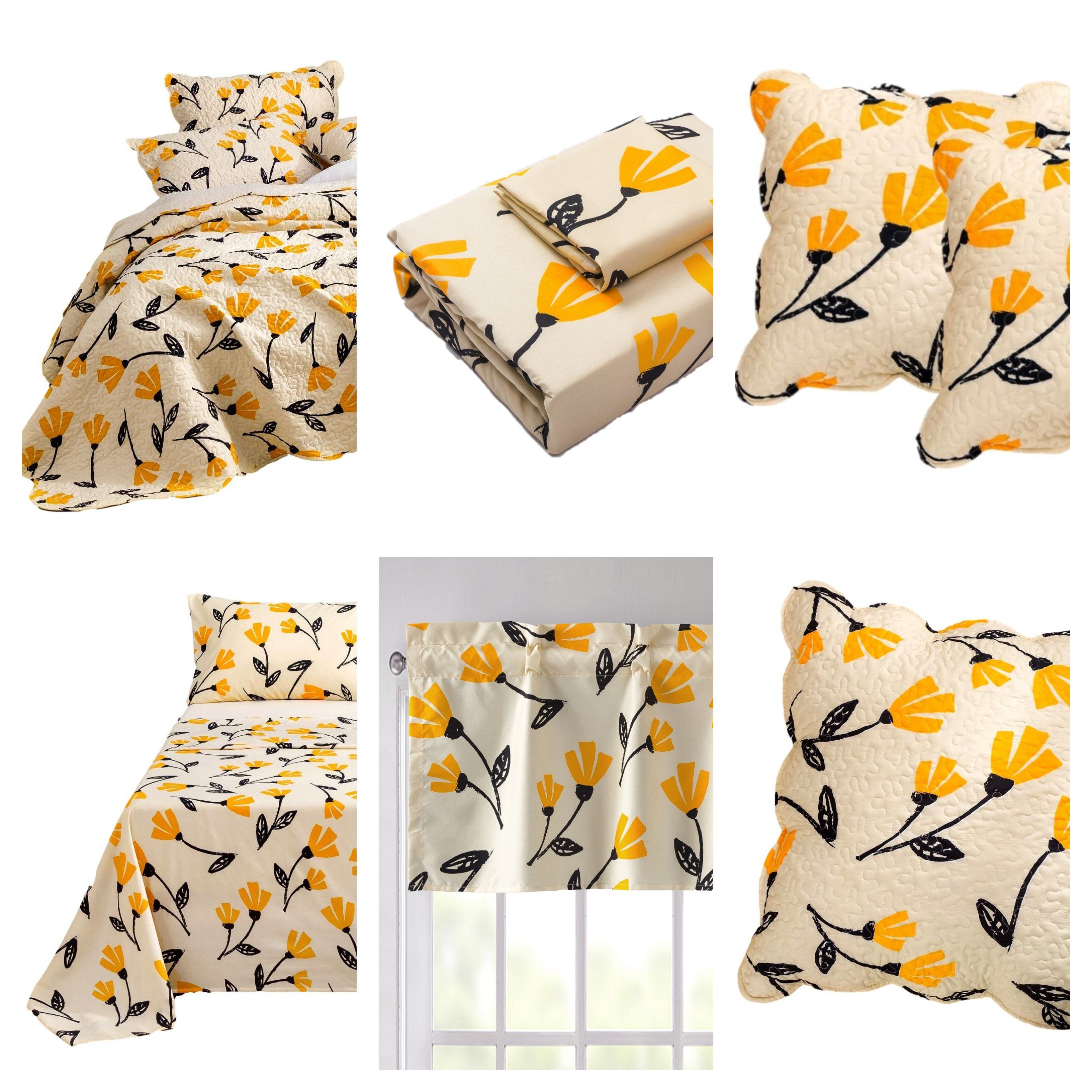  DaDa Bedding Collection DaDa Bed in a Bag Bundle Set - Yellow Fleur Botanical Ivory Tan Floral Bedding Set (18112) by DaDa Bedding Collection - Twin - Bonton