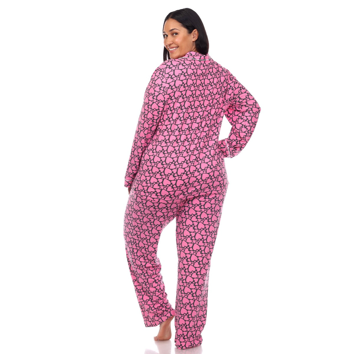  White Mark Plus Size Long Sleeve Heart Print Pajama Set - 3X - Bonton