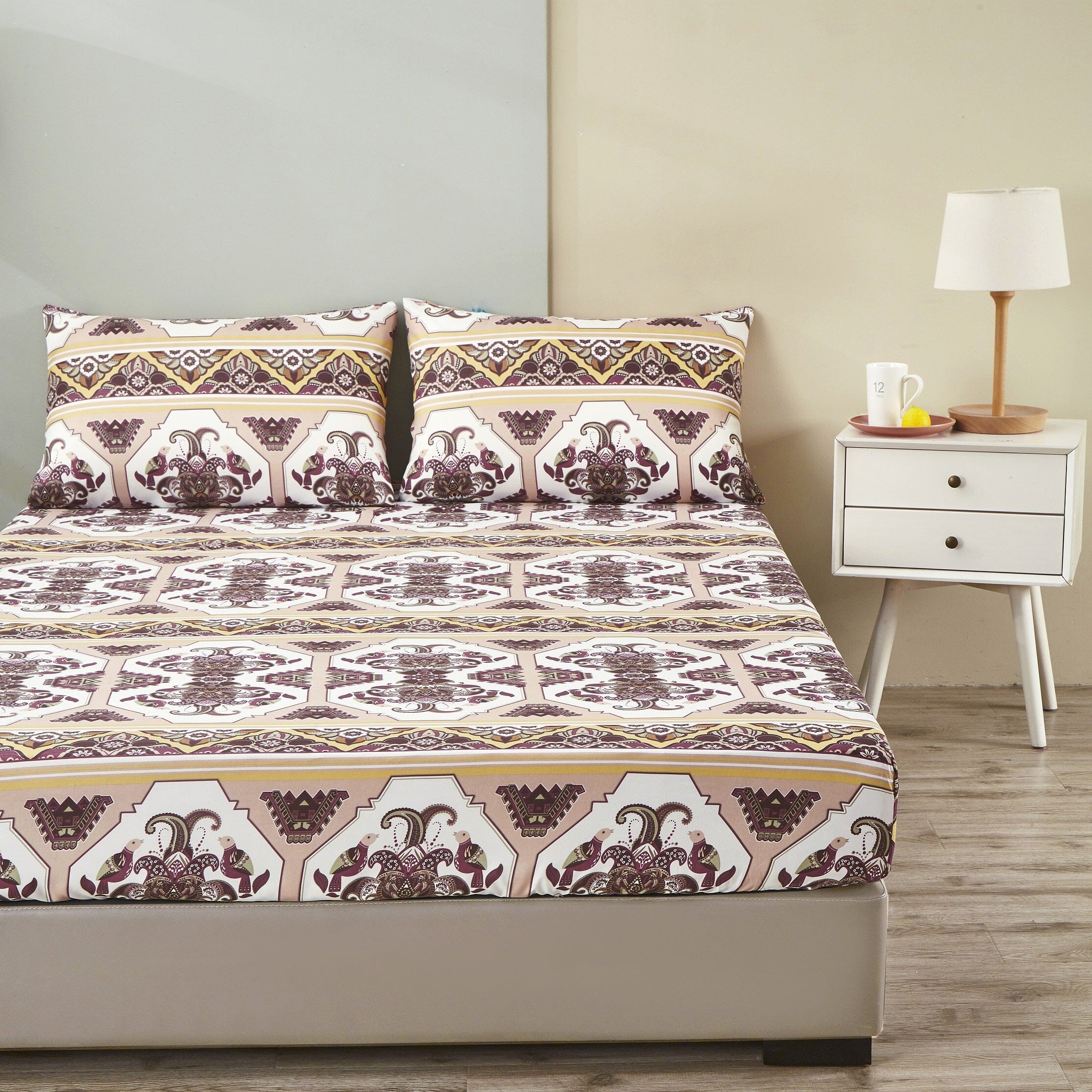  DaDa Bedding Collection DaDa Bedding Majestic Oriental Kilim Fitted Sheet - w/ Pillow Cases Royal Persian Traditional Design Intricate Ornate Ornament Print by DaDa Bedding Collection - Twin - Bonton
