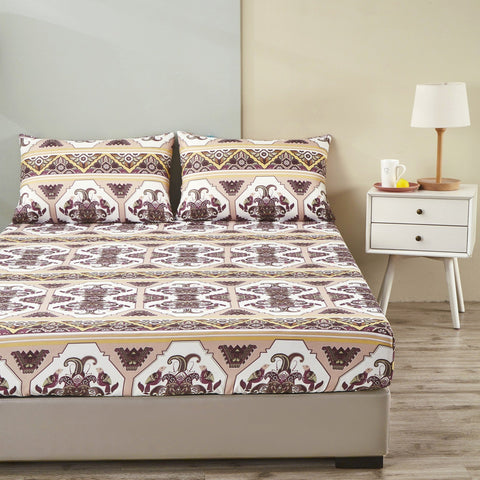 DaDa Bedding Majestic Oriental Kilim Fitted Sheet - w/ Pillow Cases Royal Persian Traditional Design Intricate Ornate Ornament Print - DaDa Bedding Collection