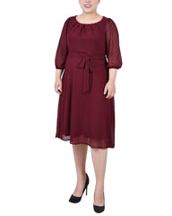 Plus Size 3/4 Sleeve Clip Dot Dress