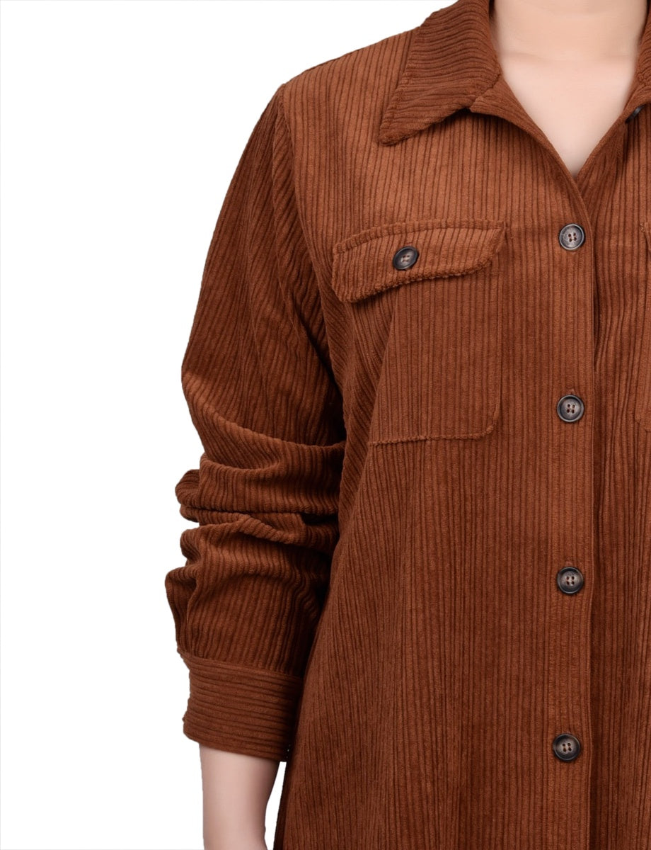  NY Collection Long Sleeve Corduroy Shirtjacket - Eggnog - Bonton