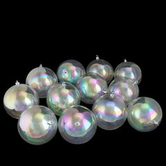 12ct Clear Iridescent Shatterproof Shiny Christmas Ball Ornaments 4" (100mm)