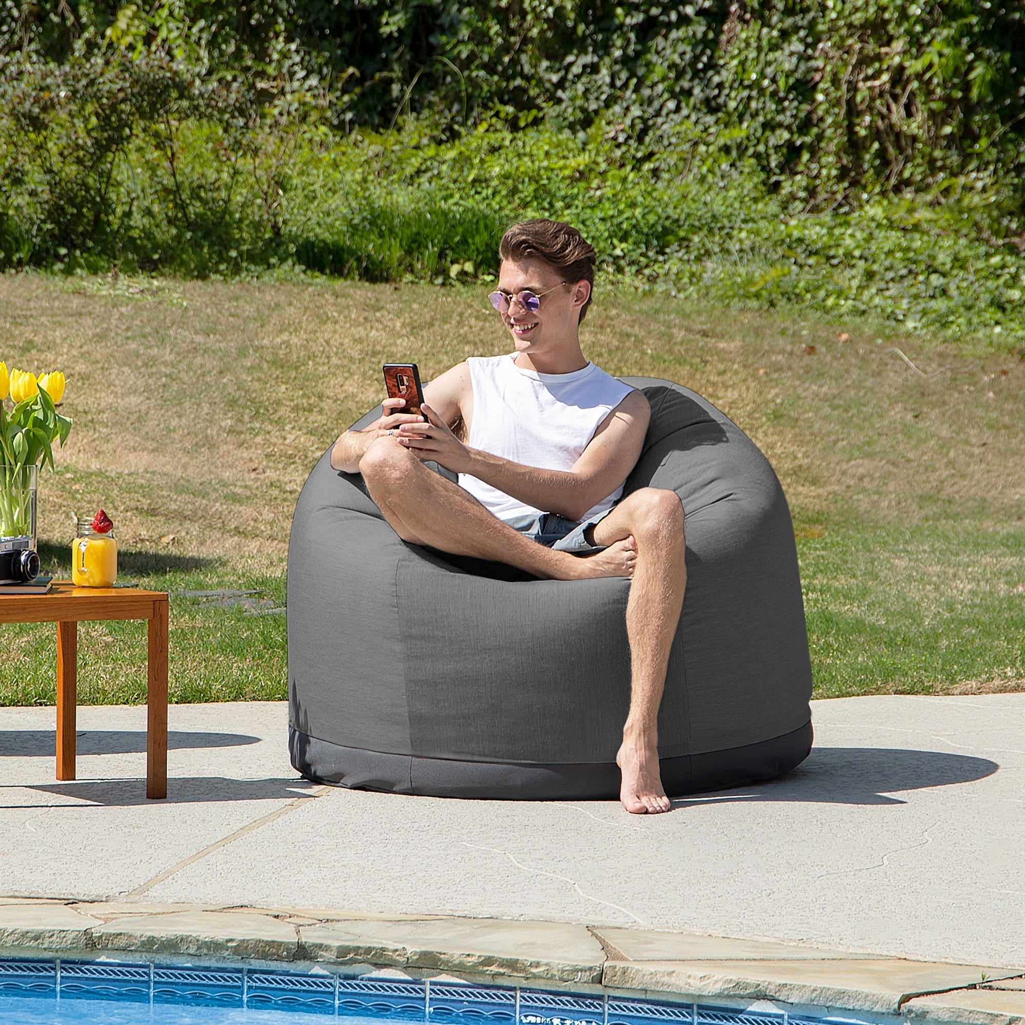  Jaxx Palmetto Large Round Outdoor Bean Bag Club Chair - Slate - Bonton