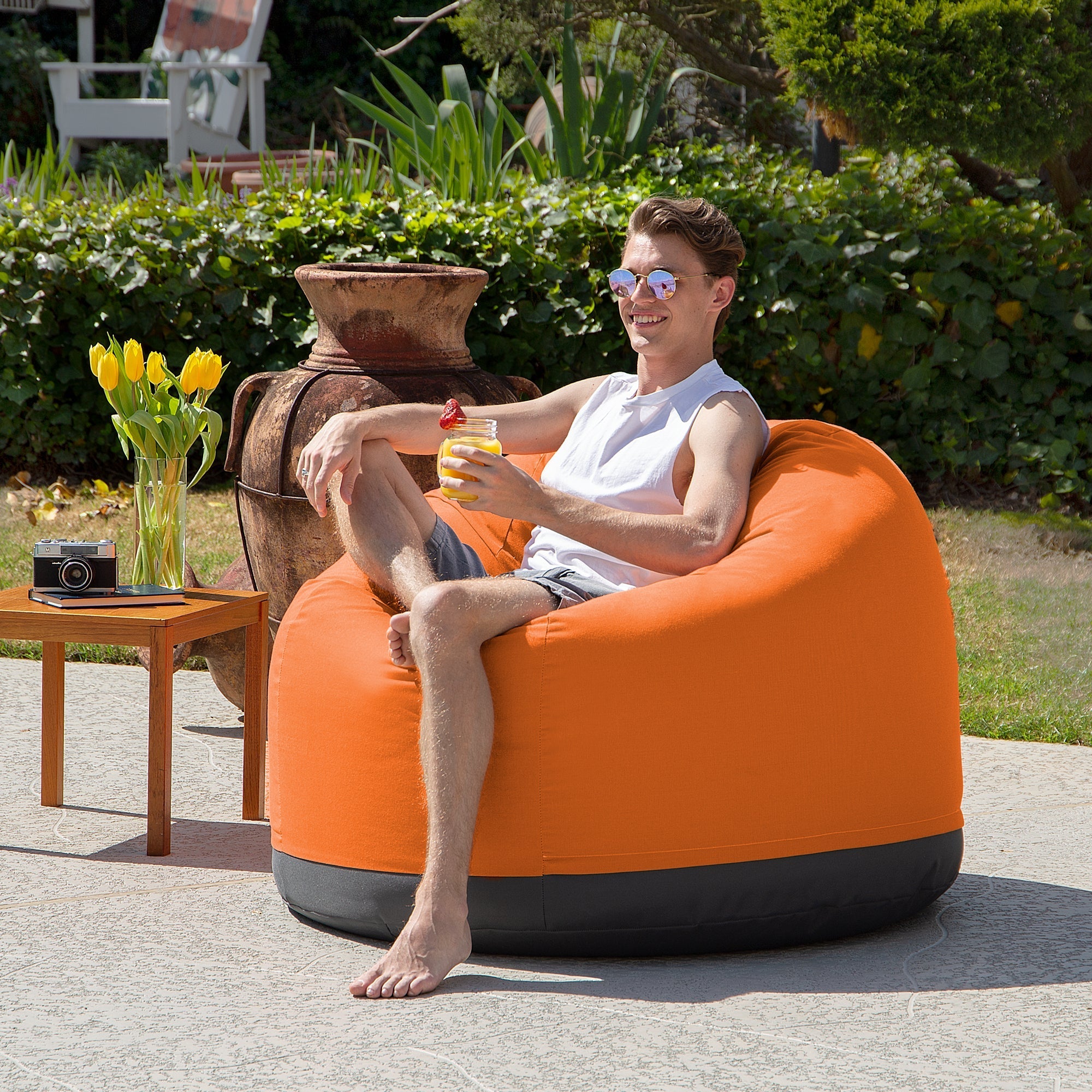  Jaxx Palmetto Large Round Outdoor Bean Bag Club Chair - Tangerine - Bonton