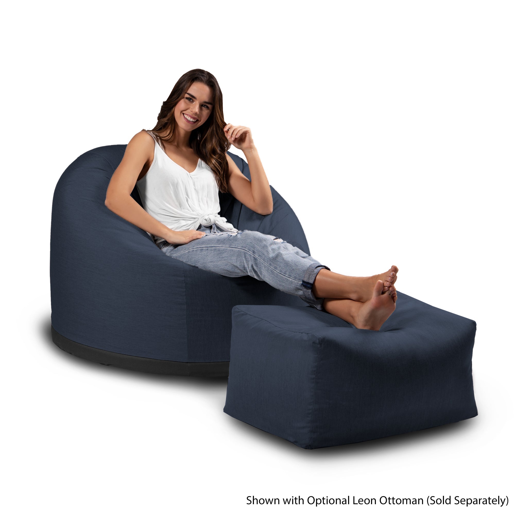  Jaxx Palmetto Large Round Outdoor Bean Bag Club Chair - Indigo - Bonton