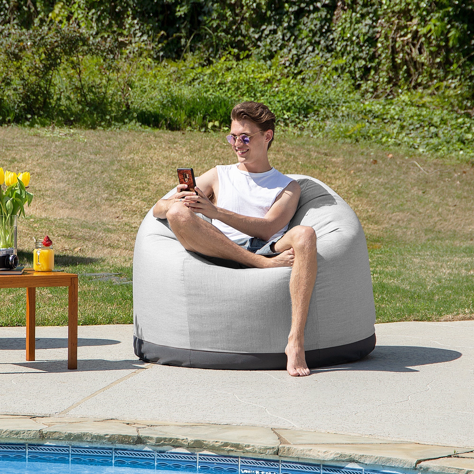  Jaxx Palmetto Large Round Outdoor Bean Bag Club Chair - Granite - Bonton