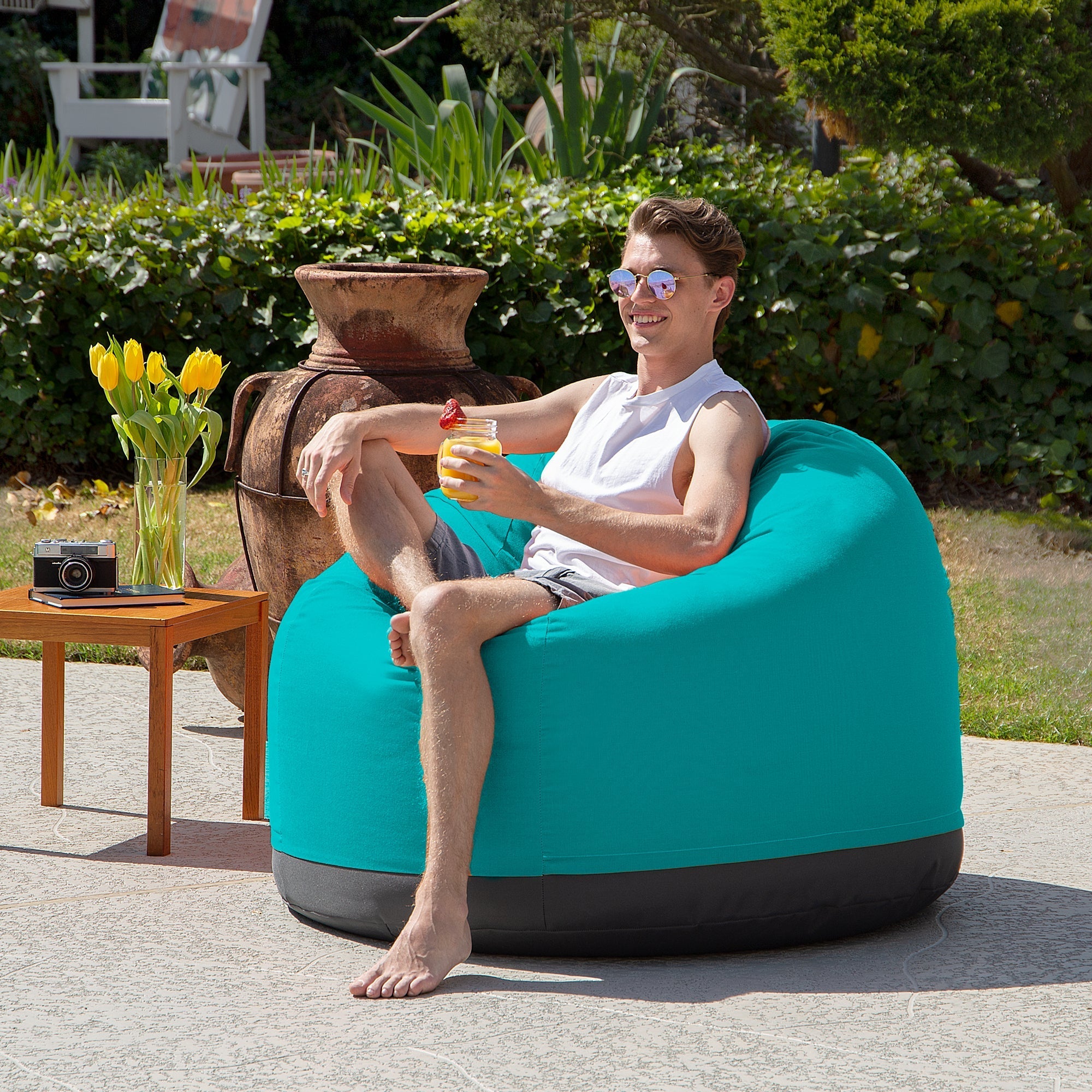  Jaxx Palmetto Large Round Outdoor Bean Bag Club Chair - Aruba Blue - Bonton