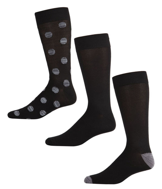 3 Pair Men's Super Soft Allover Polka Dot Crew Socks Black-Gray