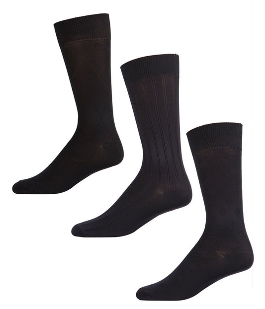 3 Pair Men's Cotton Blend Classic Argyle Crew Socks Black