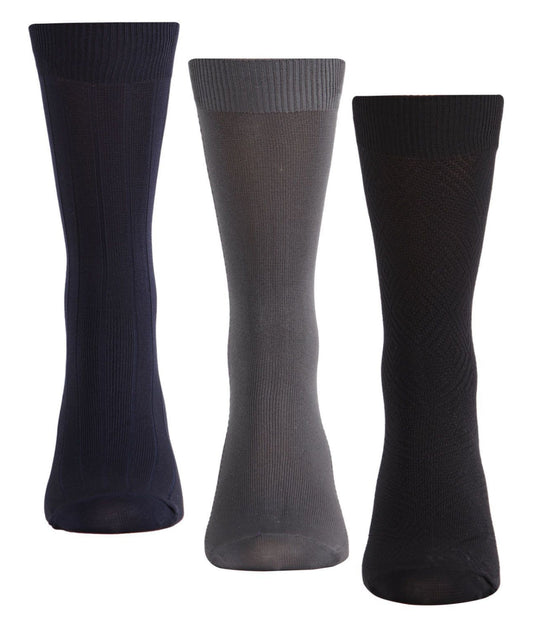 3 Pair Men's Luxury Subtle Patterned Microfiber Crew Socks Navy-Gray-Black