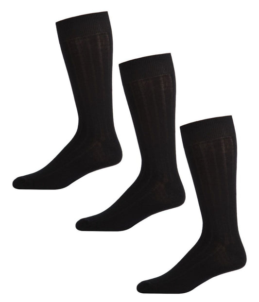 3 Pair Men's Cotton Blend Textured Everyday Crew Socks Black