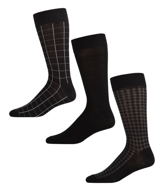 3 Pair Men's Cotton Blend Classic Houndstooth Crew Socks Black
