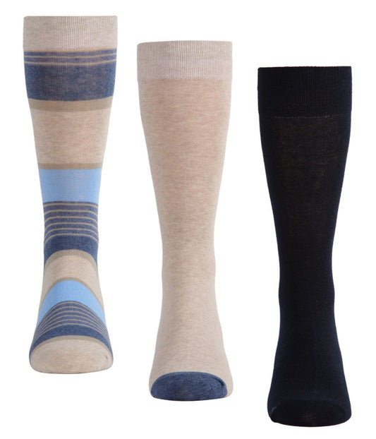 3 Pair Men's Cotton Blend Simple Striped Crew Socks Khaki