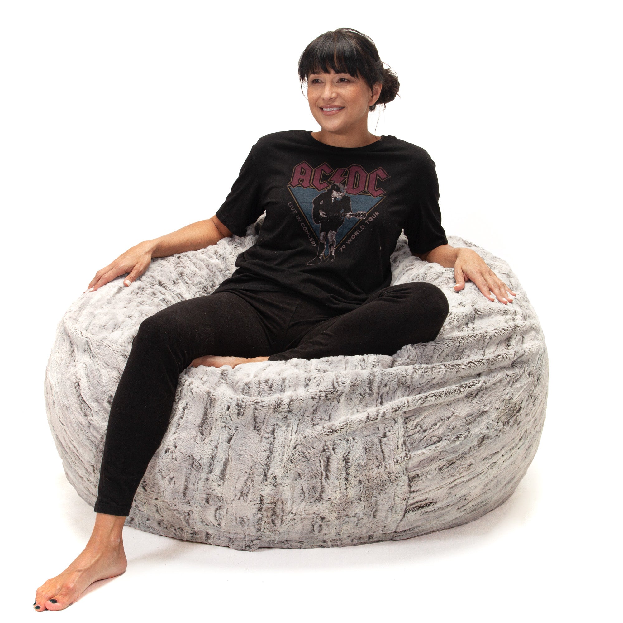  Jaxx Saxx Plush Round Bean Bag 4' - Silver Fox - Bonton