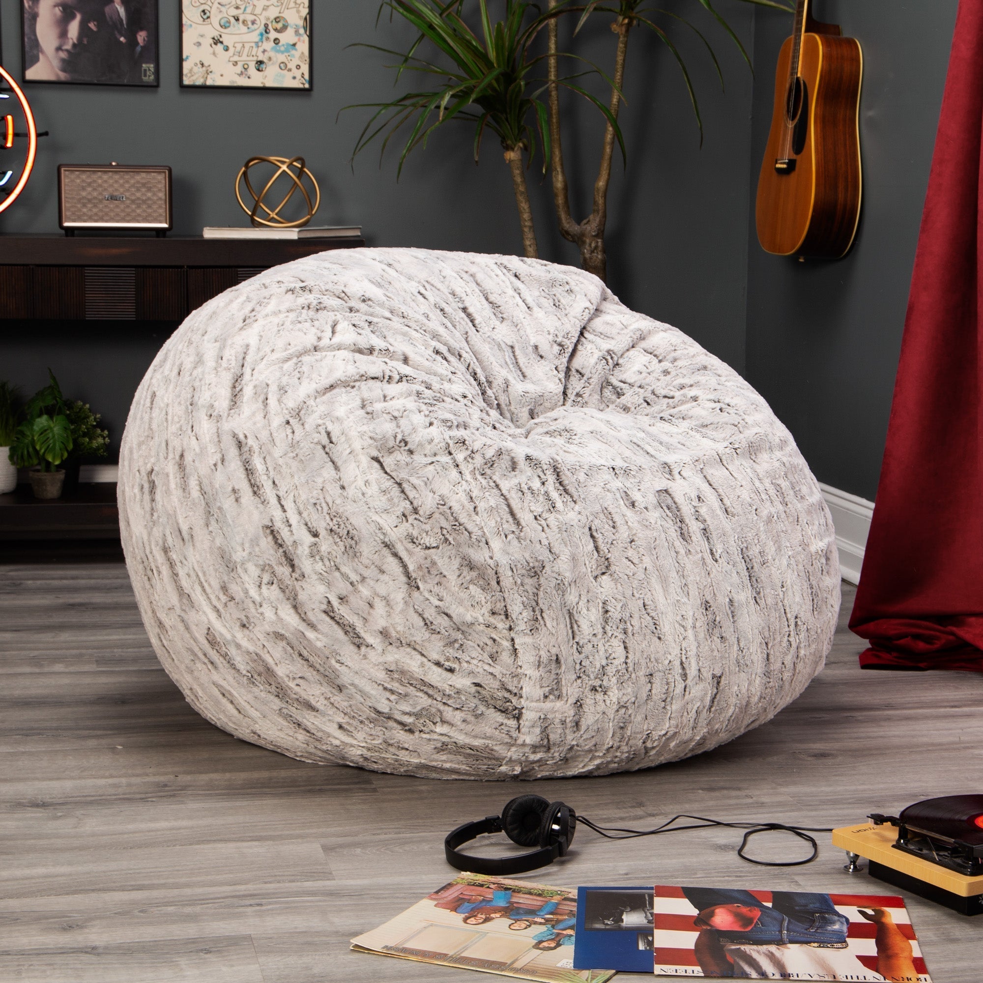  Jaxx Saxx Plush Round Bean Bag 4' - Silver Fox - Bonton