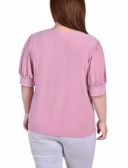 Plus Size Short Sleeve Balloon Sleeve Top With Hardware