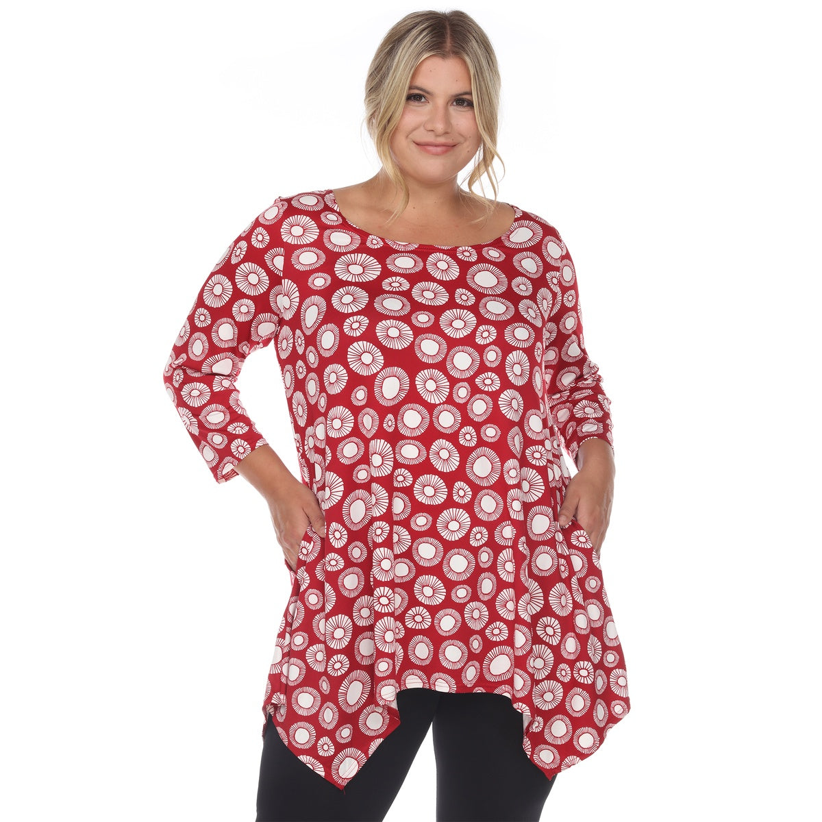  White Mark Plus Size Printed Geometric Circle Tunic Top - 1X - Bonton