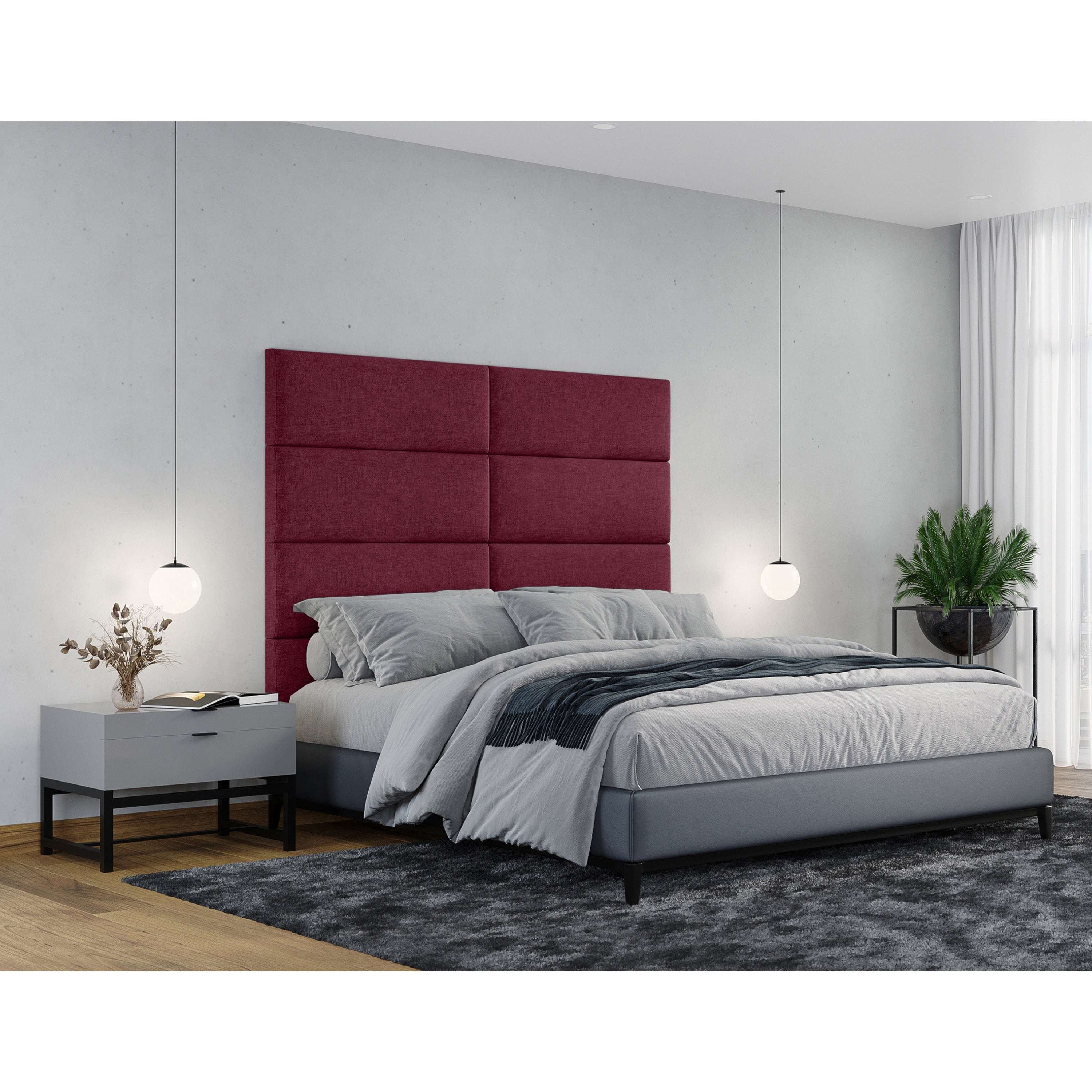  Jaxx Panelist Modern Padded Headboard Set of 4 Wall Mounted Panels - Vino Red - Bonton