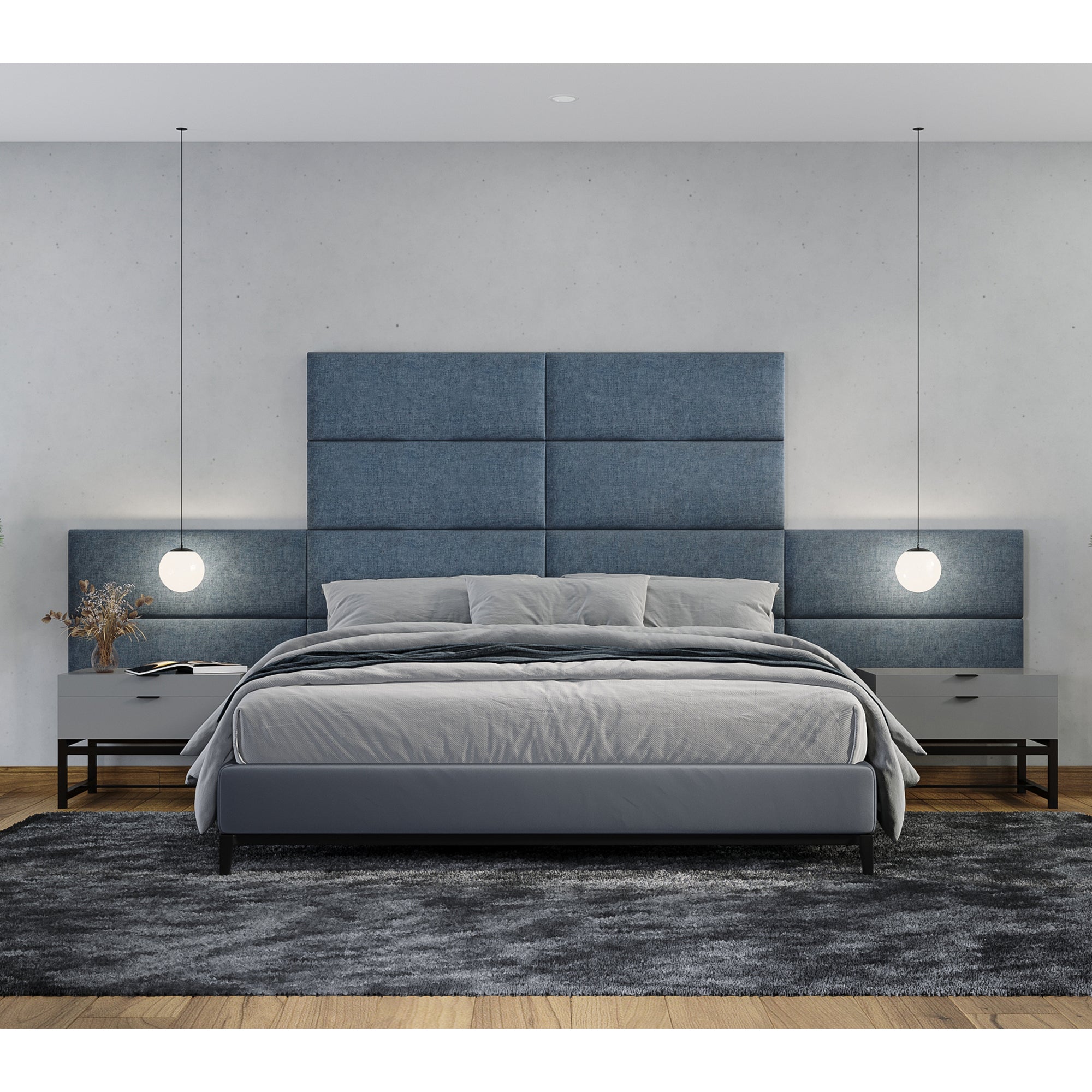  Jaxx Panelist Modern Padded Headboard Set of 4 Wall Mounted Panels - Limestone Grey - Bonton