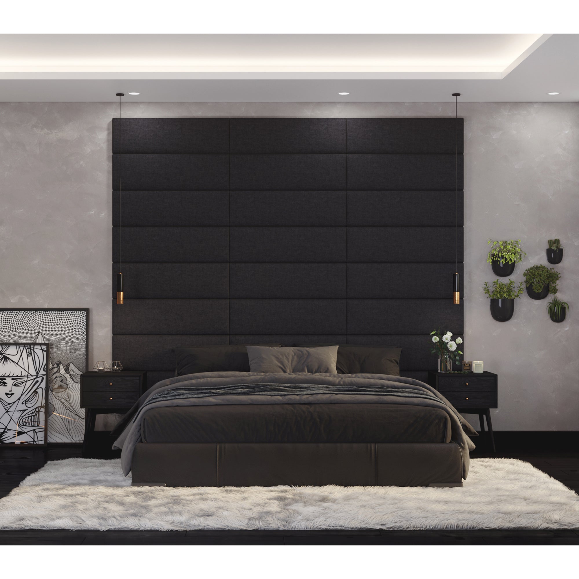  Jaxx Panelist Modern Padded Headboard Set of 4 Wall Mounted Panels - Charcoal - Bonton