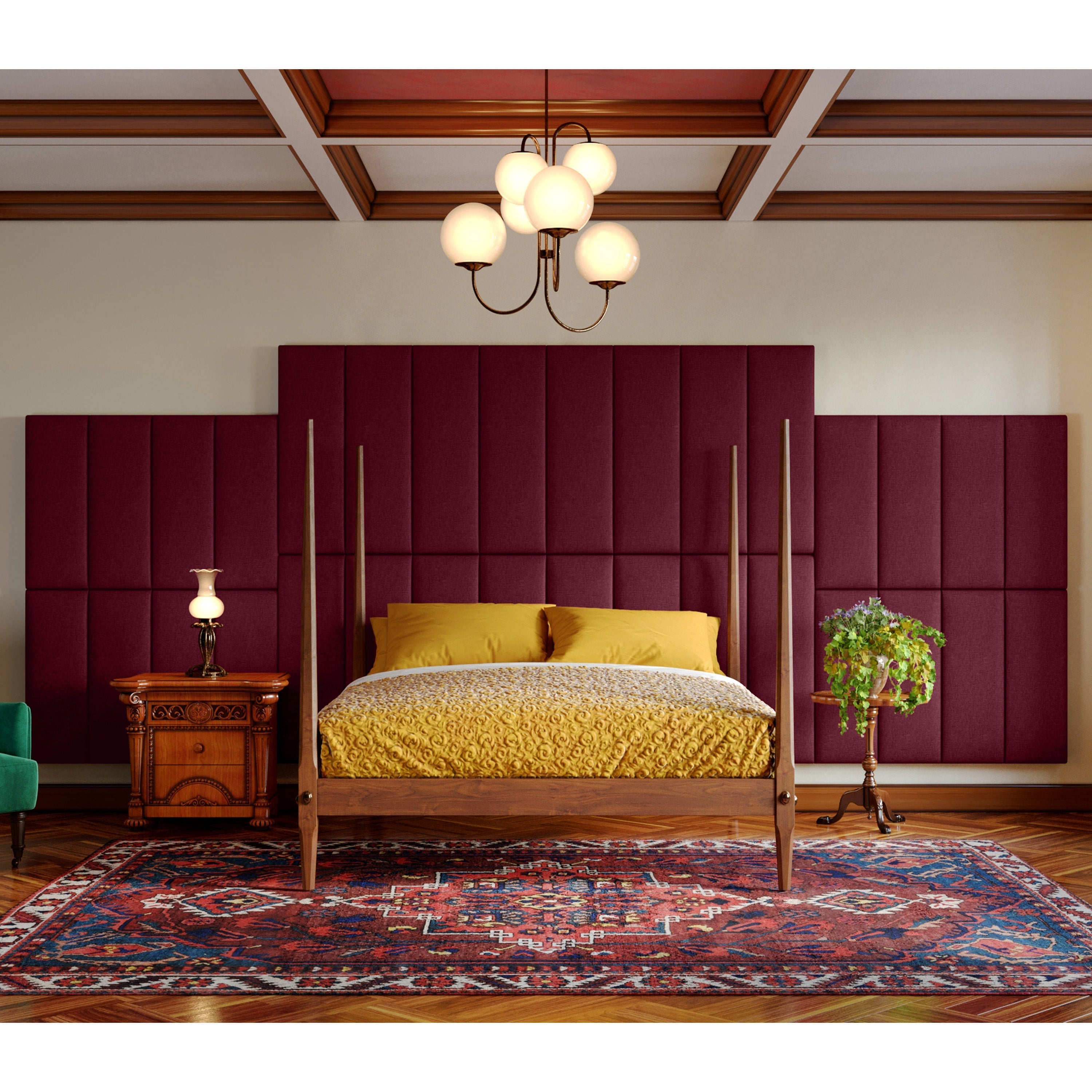  Jaxx Panelist Modern Padded Headboard Set of 4 Wall Mounted Panels - Vino Red - Bonton