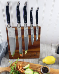 Laguiole Connoisseur Olivewood 5 Piece Kitchen Knife Set Plus Magnetic Display