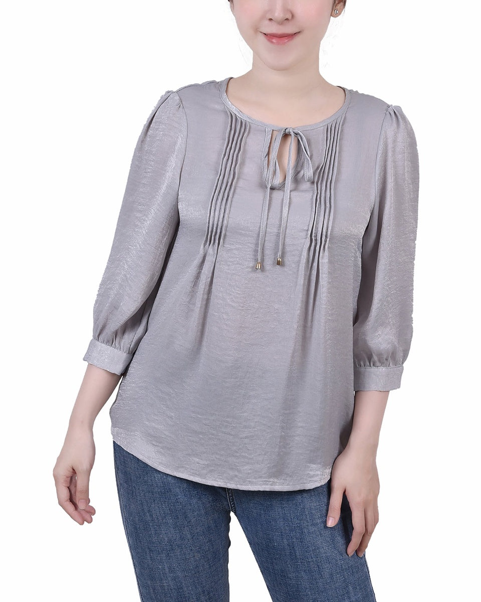  NY Collection Elbow Sleeve Satin Blouse - Black - Bonton