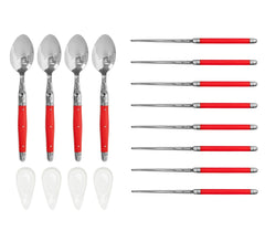 French Home Red Chopsticks, Laguiole Spoons and Ceramic Rests, Set of 4 Pairs