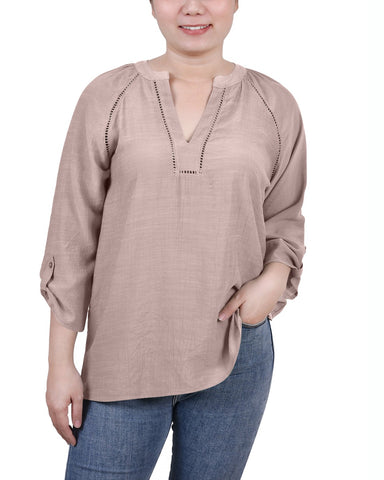Raglan Sleeve Split Neck Blouse
