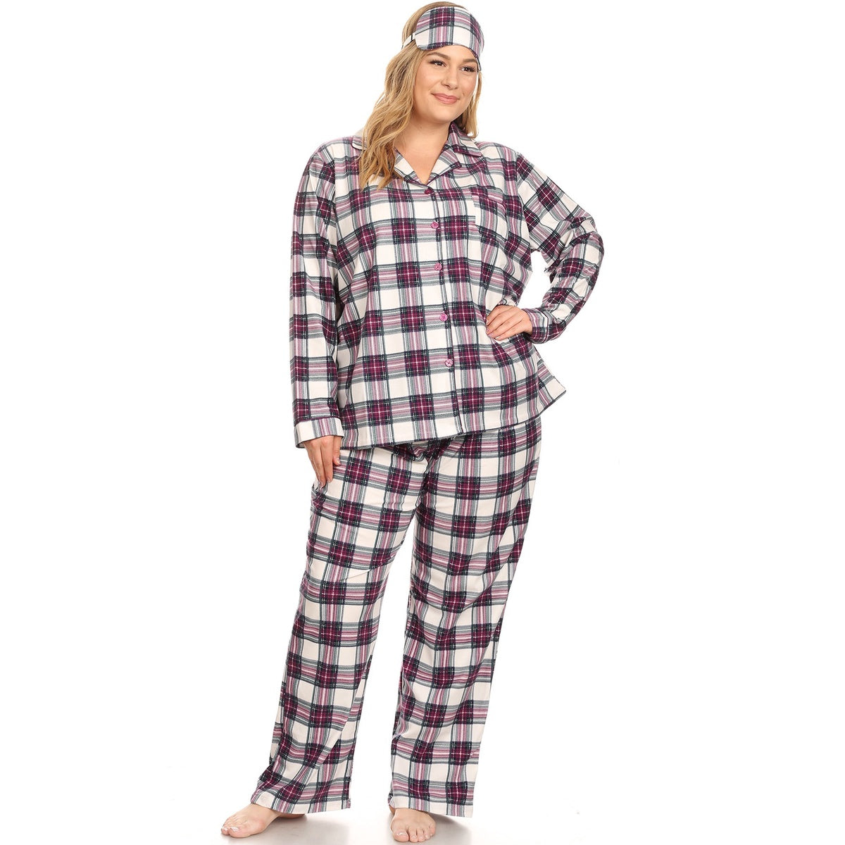  White Mark Plus Size Three-Piece Pajama Set - 1X - Bonton