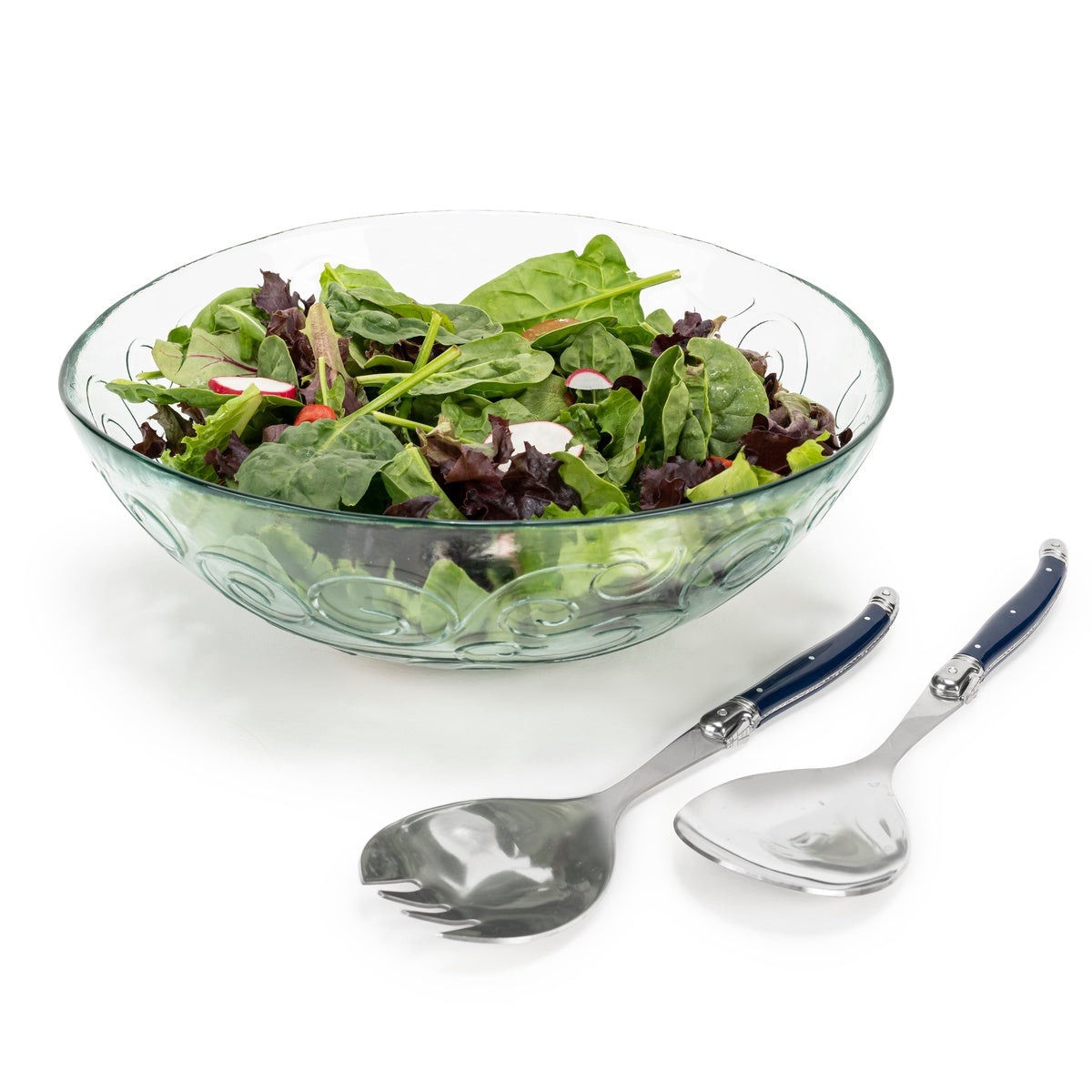  French Home Recycled Glass Celebration Salad Bowl With Navy Laguiole Serving Utensils - Default Title - Bonton