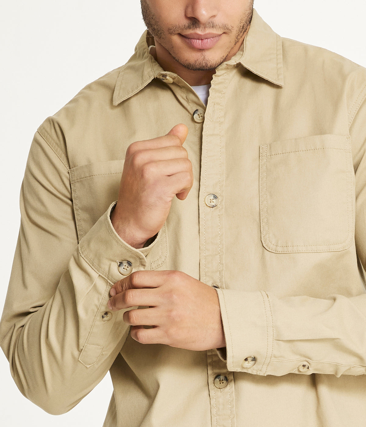  Brooklyn Laundry Men's Long Sleeve Shirt Jacket Stretch Twill - Beige - Bonton