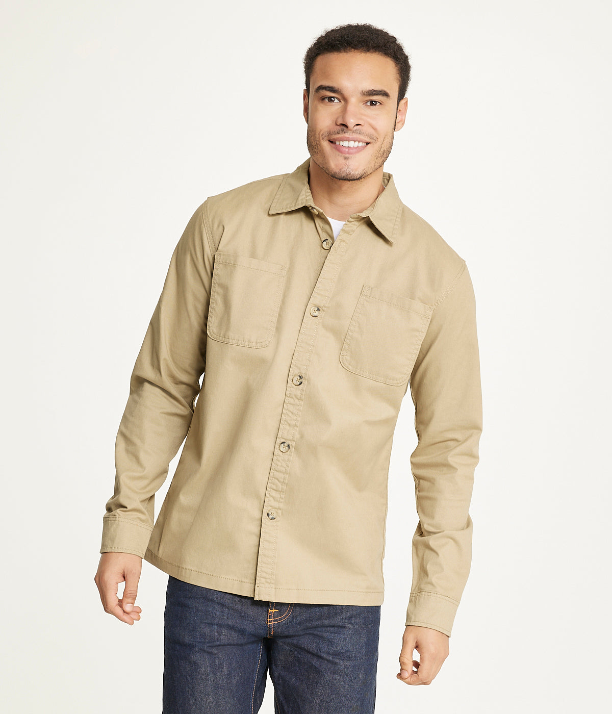  Brooklyn Laundry Men's Long Sleeve Shirt Jacket Stretch Twill - Beige - Bonton