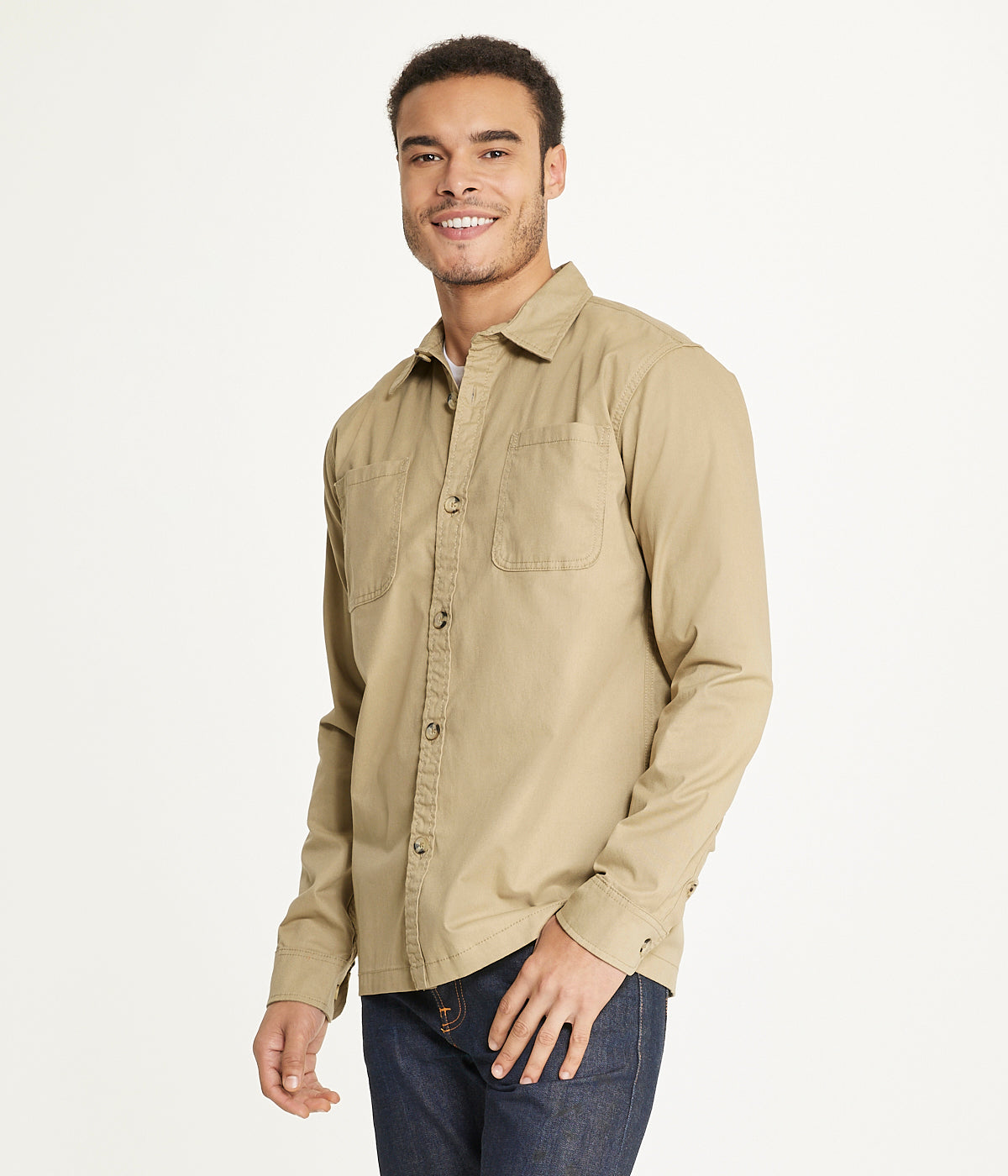  Brooklyn Laundry Men's Long Sleeve Shirt Jacket Stretch Twill - Beige - Bonton