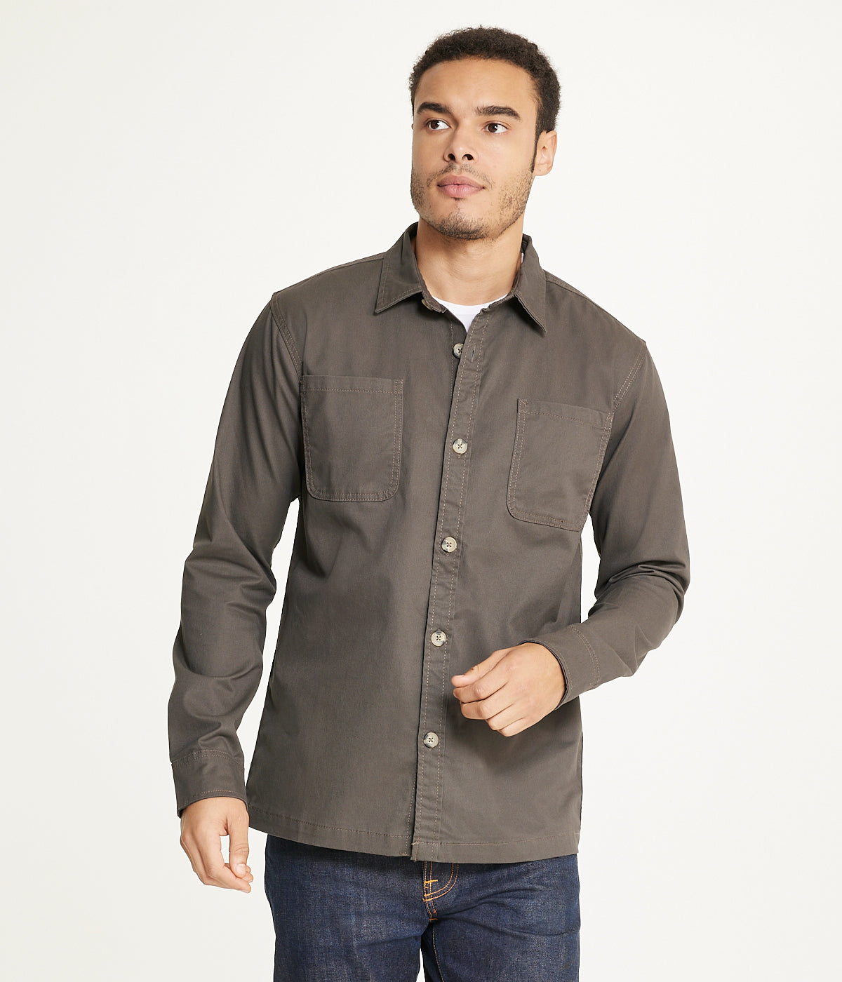  Brooklyn Laundry Men's Long Sleeve Shirt Jacket Stretch Twill - Olive - Bonton