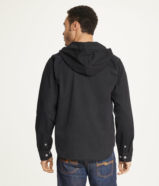 Men's Long Sleeve Hooded Shirt Jacket: Stretch Twill