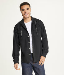 Men's Long Sleeve Hooded Shirt Jacket: Stretch Twill