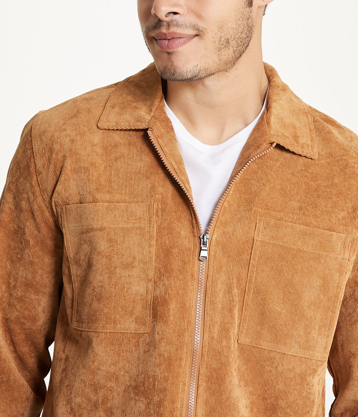  Brooklyn Laundry Men's Long Sleeve Corduroy Shirt Jacket (Zip Front) - Caramel Cafe - Bonton