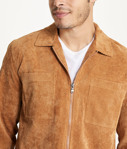 Men's Long Sleeve Corduroy Shirt Jacket (Zip Front)