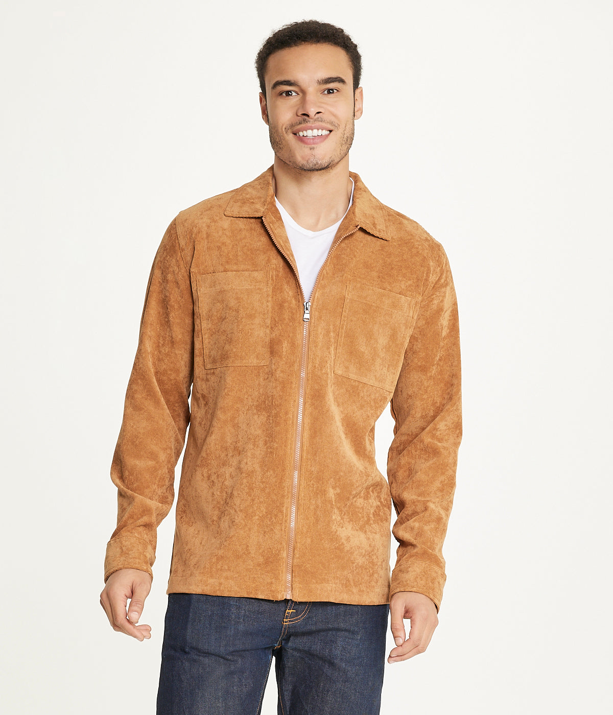  Brooklyn Laundry Men's Long Sleeve Corduroy Shirt Jacket (Zip Front) - Caramel Cafe - Bonton