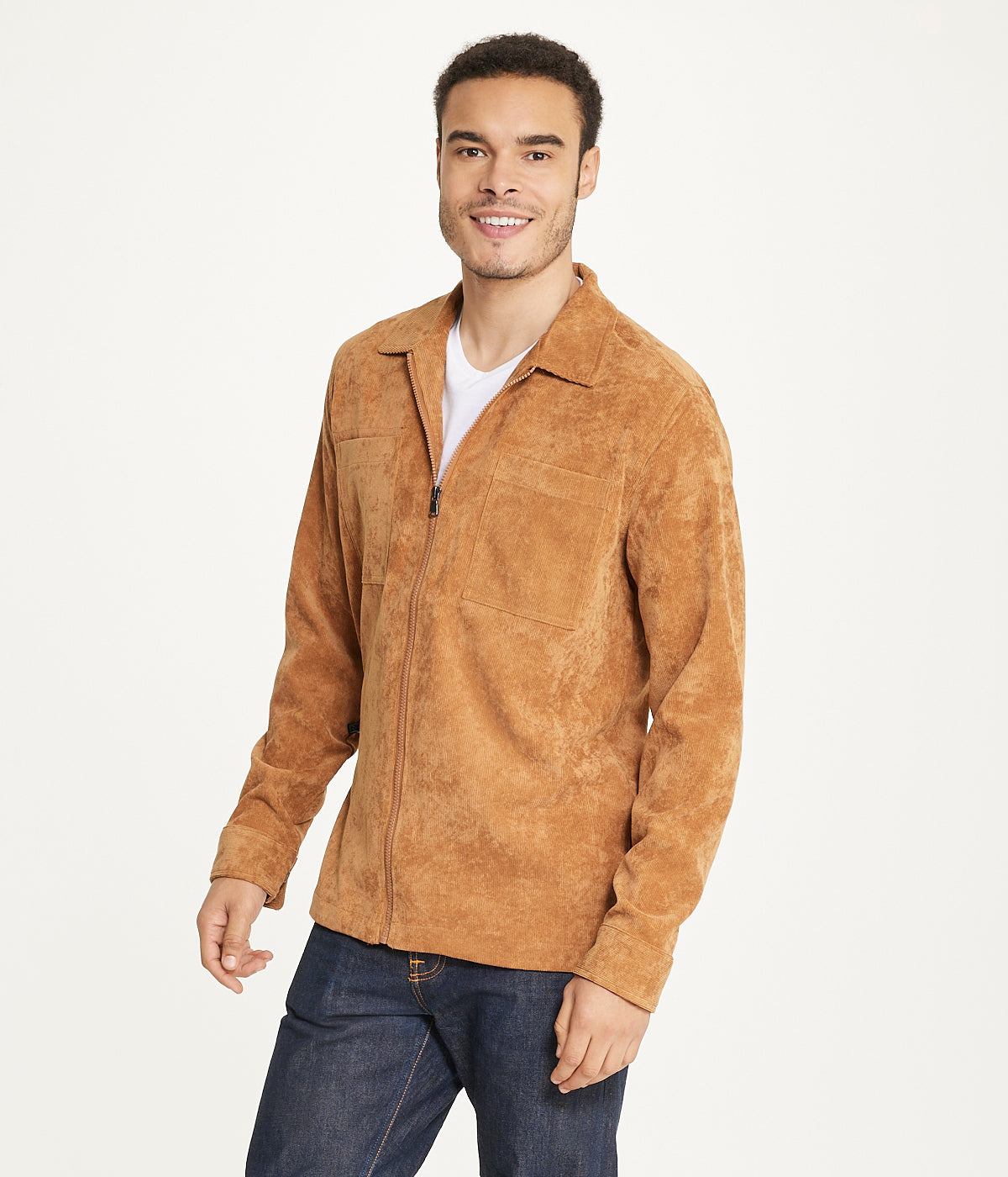  Brooklyn Laundry Men's Long Sleeve Corduroy Shirt Jacket (Zip Front) - Caramel Cafe - Bonton