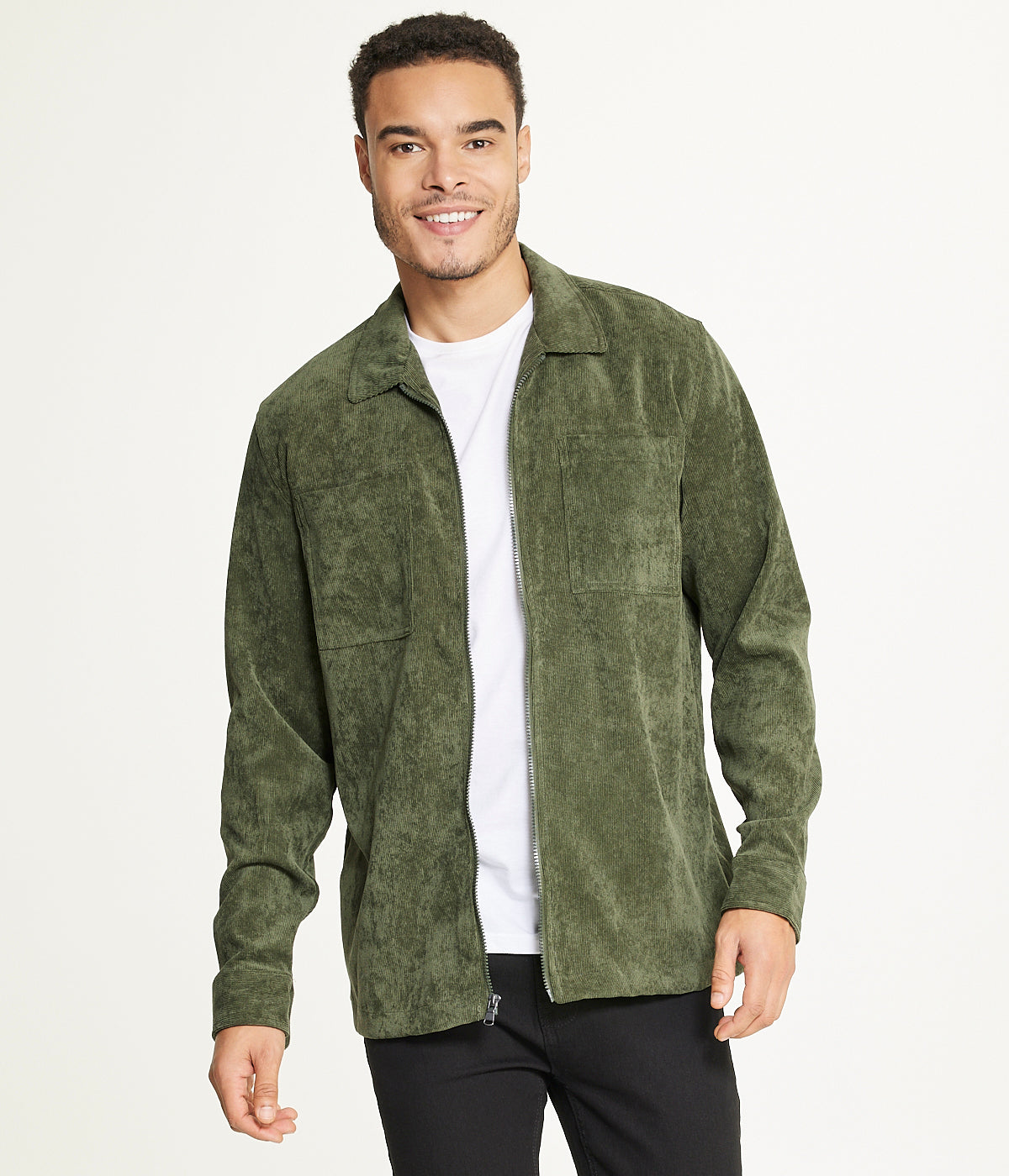  Brooklyn Laundry Men's Long Sleeve Corduroy Shirt Jacket (Zip Front) - Rifle Green - Bonton